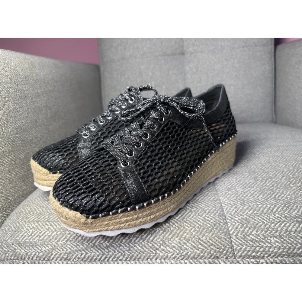 INC International Concepts Black Mesh Espadrille Platform Sneakers Size 9M